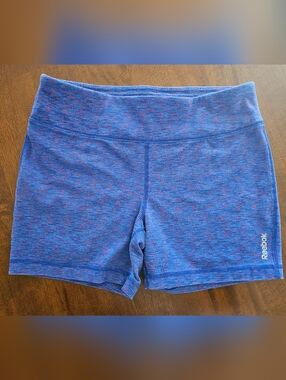 GUC Reebok Women's Blue Space-Dye Bike Shorts with Pink Flecks